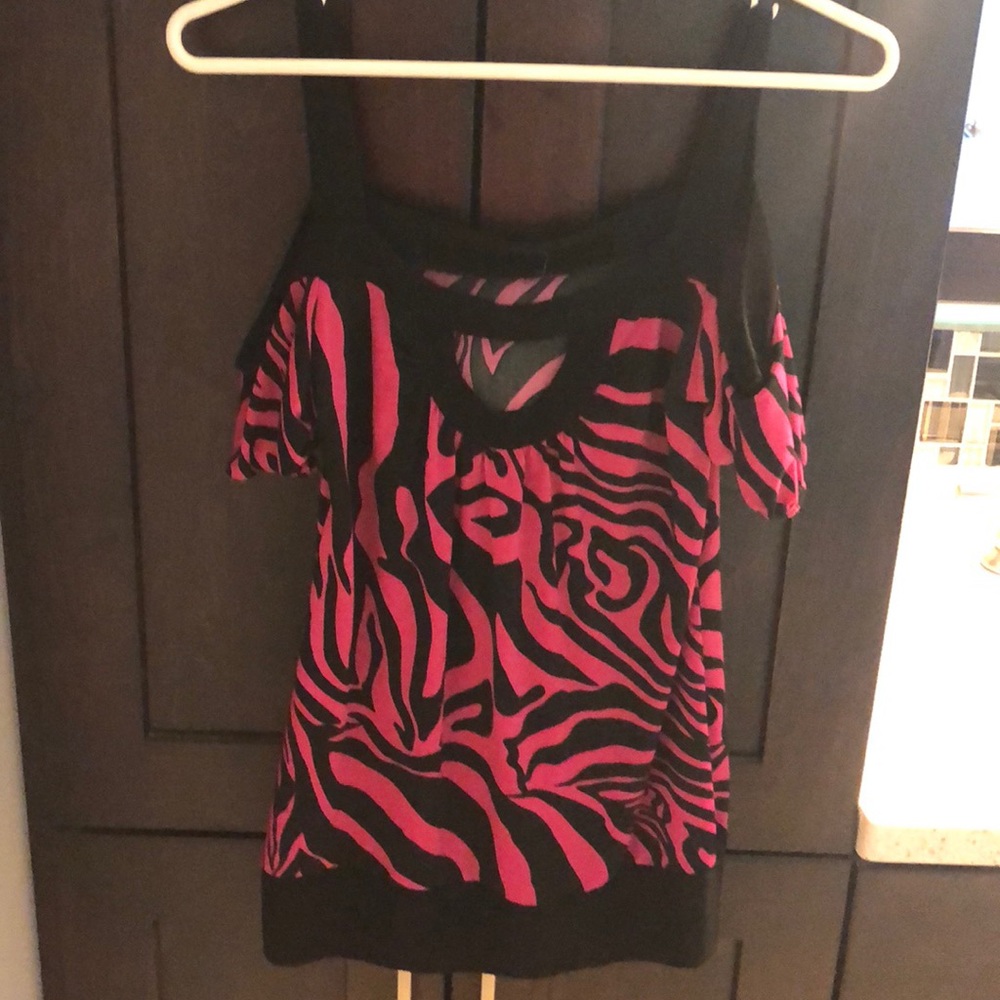 Off the shoulder hot pink & black zebra print top